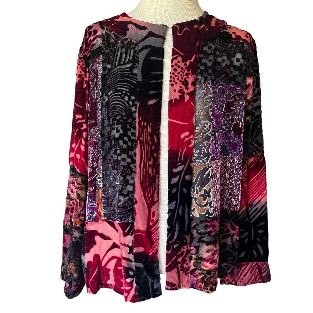 Laura Ashley Cardigan L Silk Open Front Velvet Sheer Dark Romantic Goth Witchy